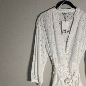 Zara Cream Eyelet Buttoned Dress